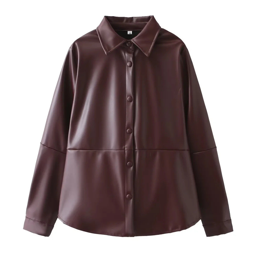 Dulcira | Ladies elegant artificial leather jacket with functional buttons and tailored silhouette