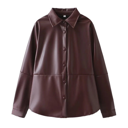 Dulcira | Ladies elegant artificial leather jacket with functional buttons and tailored silhouette