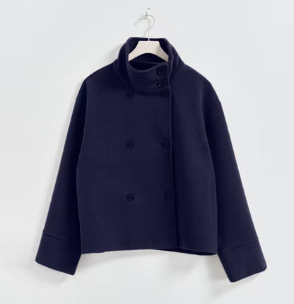 Dulcira | Women's Fashion Cropped Jacket with High Collar and Double Button Placket