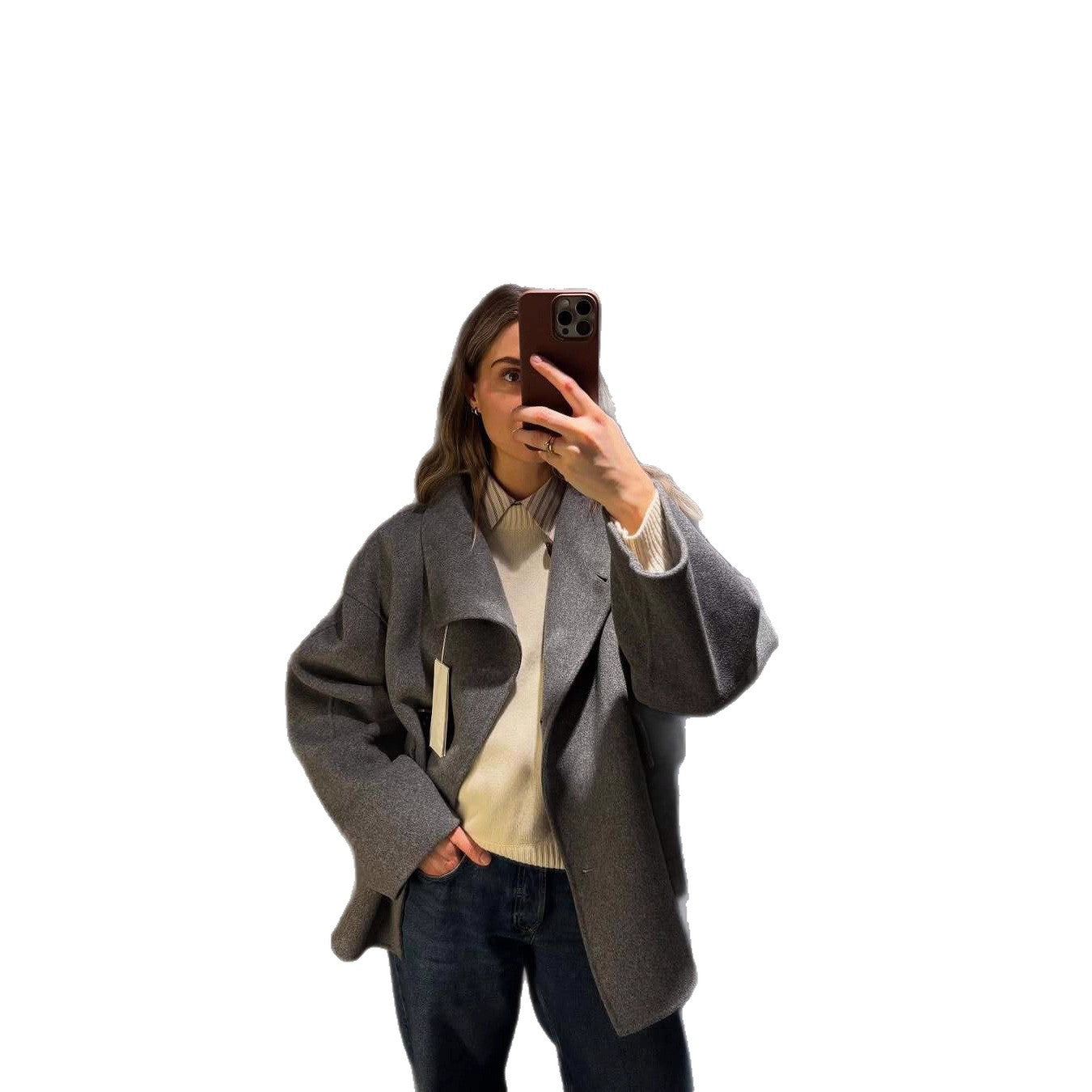 Dulcira | Women Oversized Wool Jacket with Unusual Cut and Practical Pockets