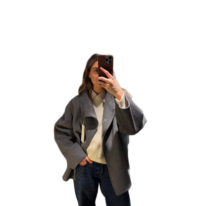Dulcira | Women Oversized Wool Jacket with Unusual Cut and Practical Pockets