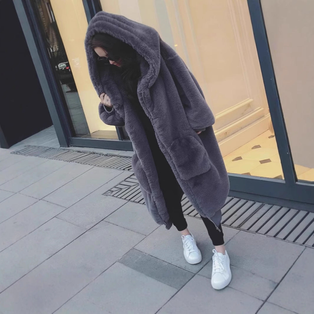 Dulcira | Ladies Oversized Faux Fur Coat with Hood and Pockets