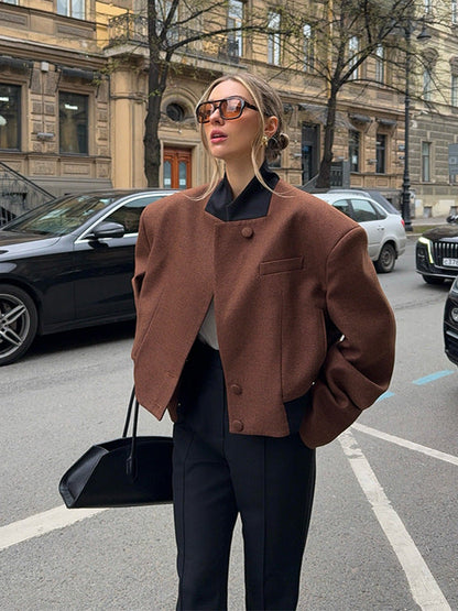 Dulcira | Women's Fashion Short Jacket with Textured Cut and High Collar