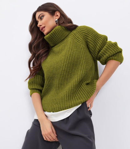 Dulcira | Women's Knitted Sweater with High Collar and Honeycomb Texture