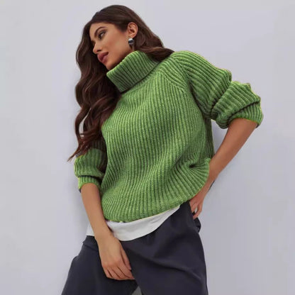 Dulcira | Women's Knitted Sweater with High Collar and Honeycomb Texture