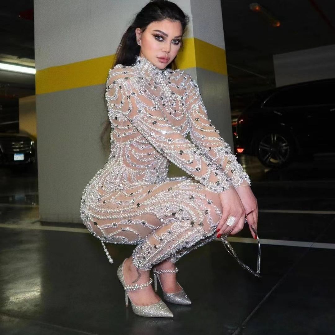 Dulcira | Figure-Hugging Translucent Sequin Dress Jumpsuit