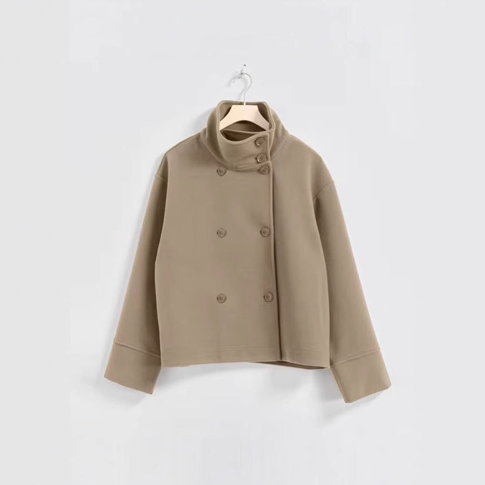 Dulcira | Women's Fashion Cropped Jacket with High Collar and Double Button Placket