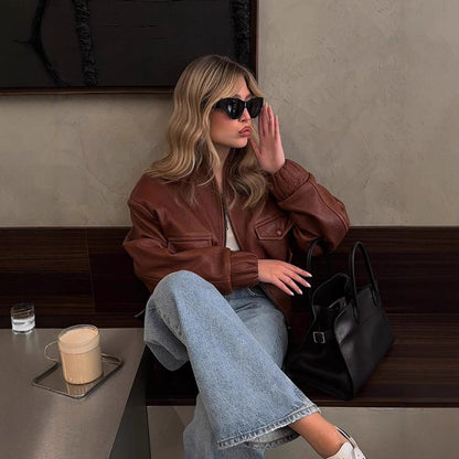 Dulcira | Women's Casual Leather Jacket With Voluminous Sleeves