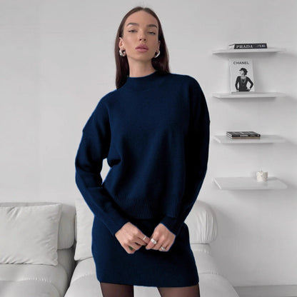 Dulcira | Women cozy knitted ensemble with high-neck design and flared skirt