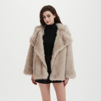 Women Fluffy Faux Fur Jacket with Open Cut