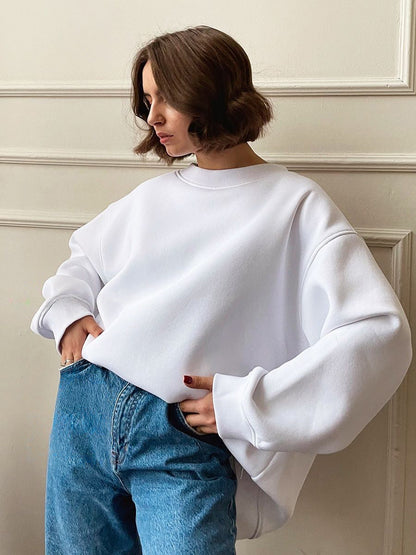 Women's Oversized Sweatshirt with Dropped Shoulder and Soft Fleece Fabric Dulcira