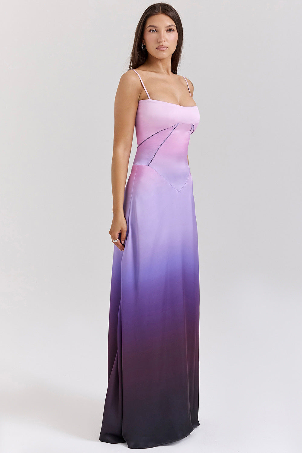 Dulcira | Evening Dress Satin Shine Spaghetti Straps Backless Slim Cut Elegant Dress