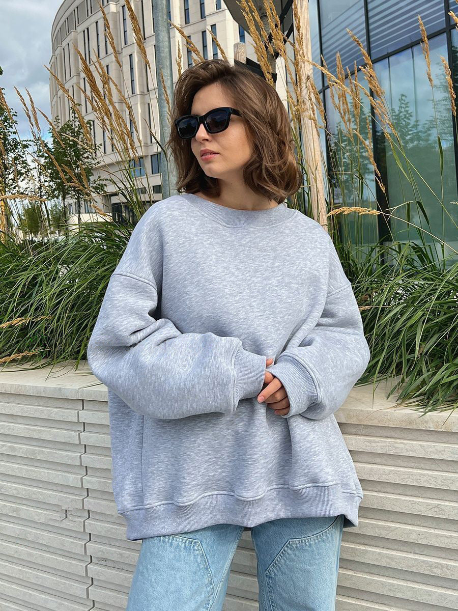 Women's Oversized Sweatshirt with Dropped Shoulder and Soft Fleece Fabric Dulcira
