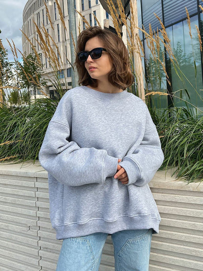 Women's Oversized Sweatshirt with Dropped Shoulder and Soft Fleece Fabric Dulcira