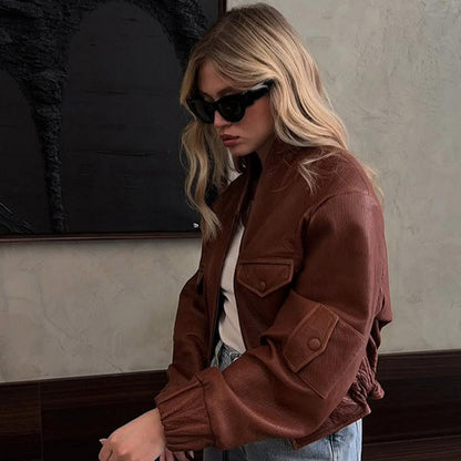 Dulcira | Women's Casual Leather Jacket With Voluminous Sleeves