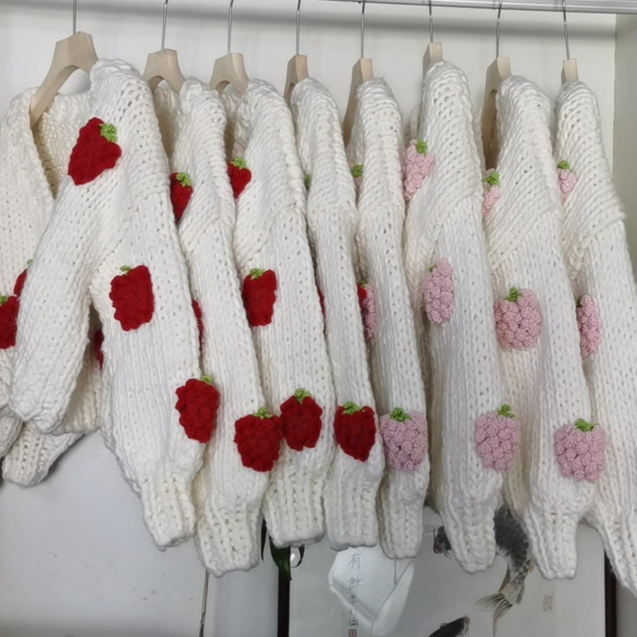 Dulcira | Women Cozy Cardigan with Cheerful Strawberry Pattern and Button Details