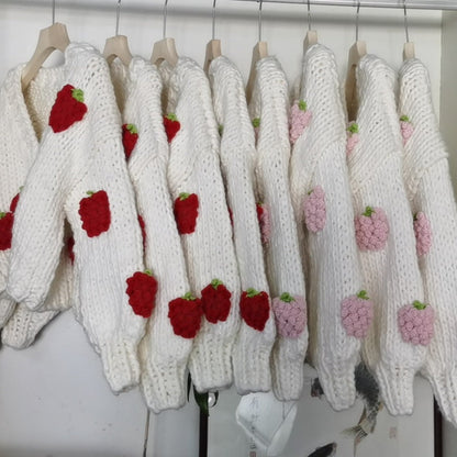 Dulcira | Women Cozy Cardigan with Cheerful Strawberry Pattern and Button Details