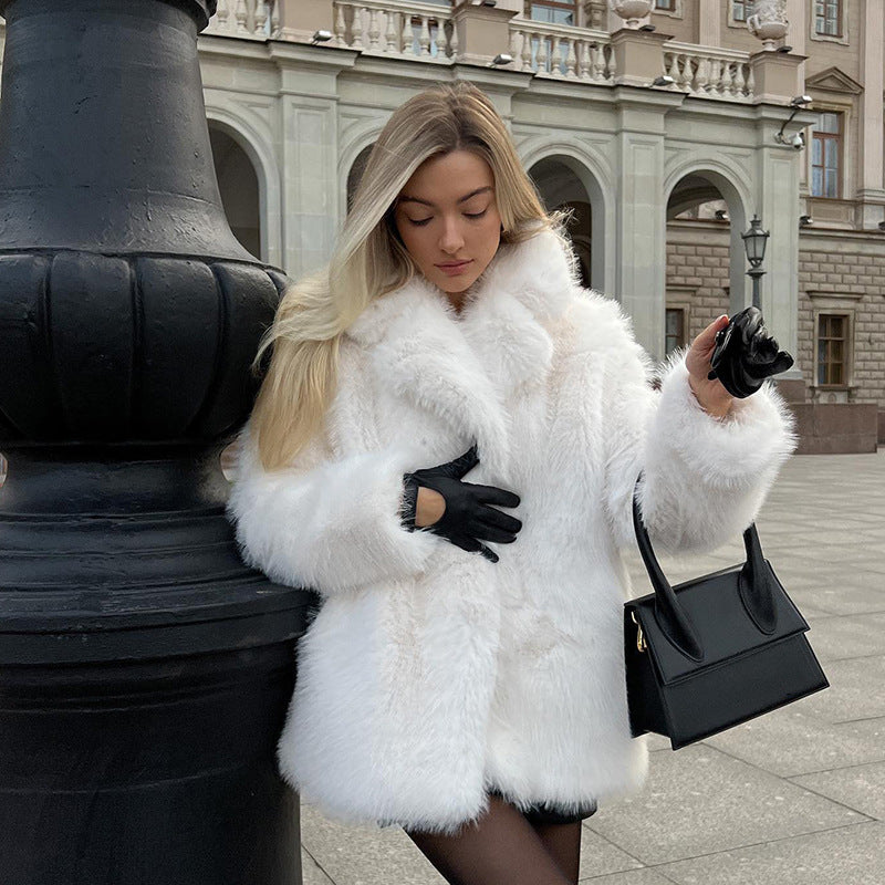 Women Fluffy Faux Fur Jacket with Open Cut