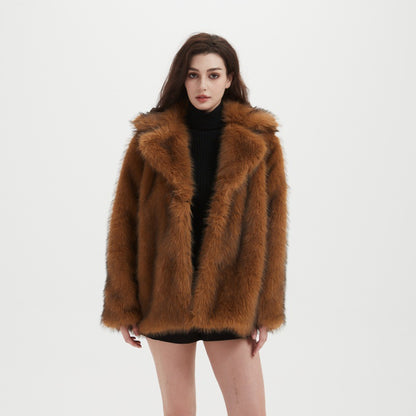 Women Fluffy Faux Fur Jacket with Open Cut