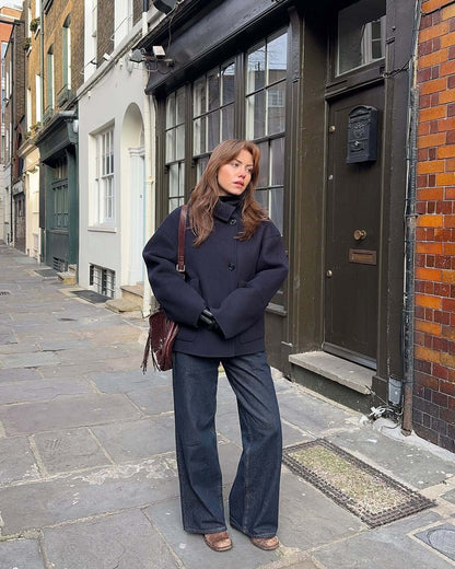 Dulcira | Women Oversized Wool Jacket with Unusual Cut and Practical Pockets