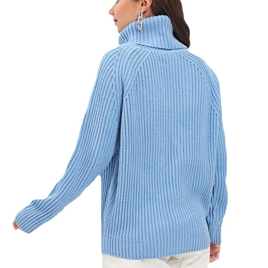 Dulcira | Women's Knitted Sweater with High Collar and Honeycomb Texture