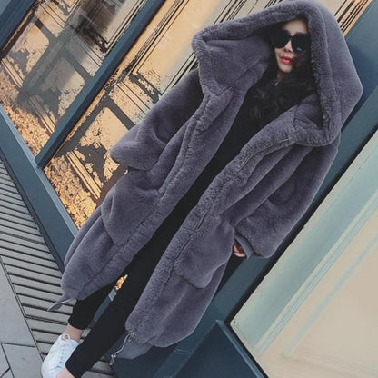 Dulcira | Ladies Oversized Faux Fur Coat with Hood and Pockets