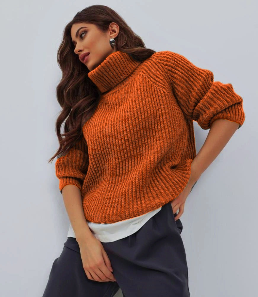 Dulcira | Women's Knitted Sweater with High Collar and Honeycomb Texture