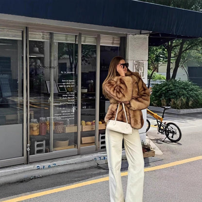 Dulcira | Women's Opulent Faux Fur Jacket with Belt