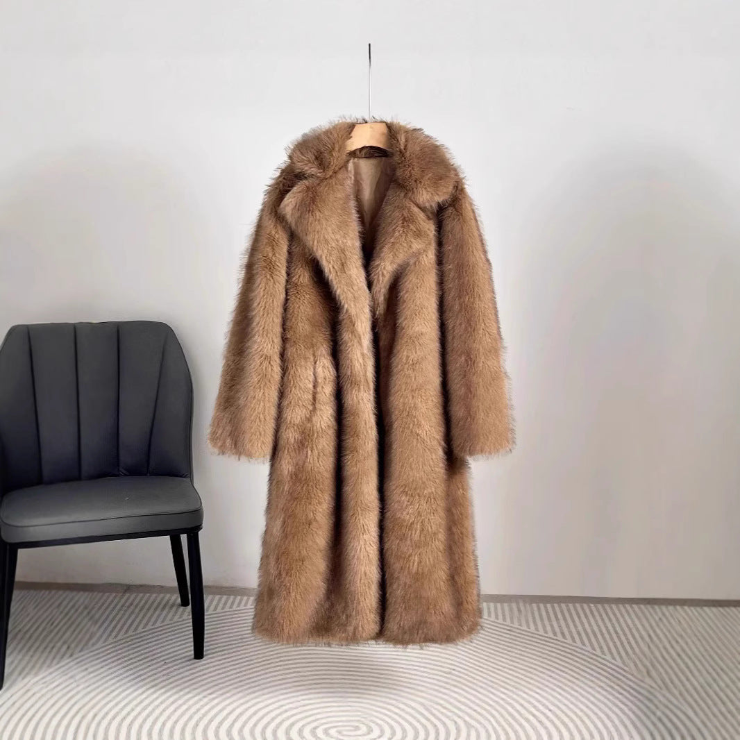 Ladies Elegant Fur Coat with Large Pockets Dulcira