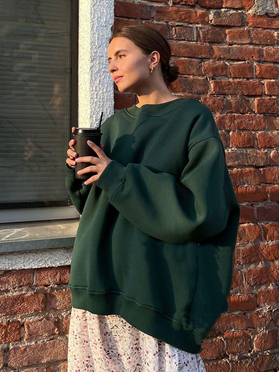 Women's Oversized Sweatshirt with Dropped Shoulder and Soft Fleece Fabric Dulcira
