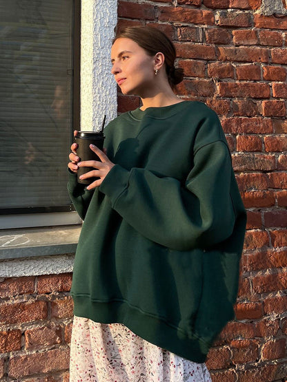 Women's Oversized Sweatshirt with Dropped Shoulder and Soft Fleece Fabric Dulcira