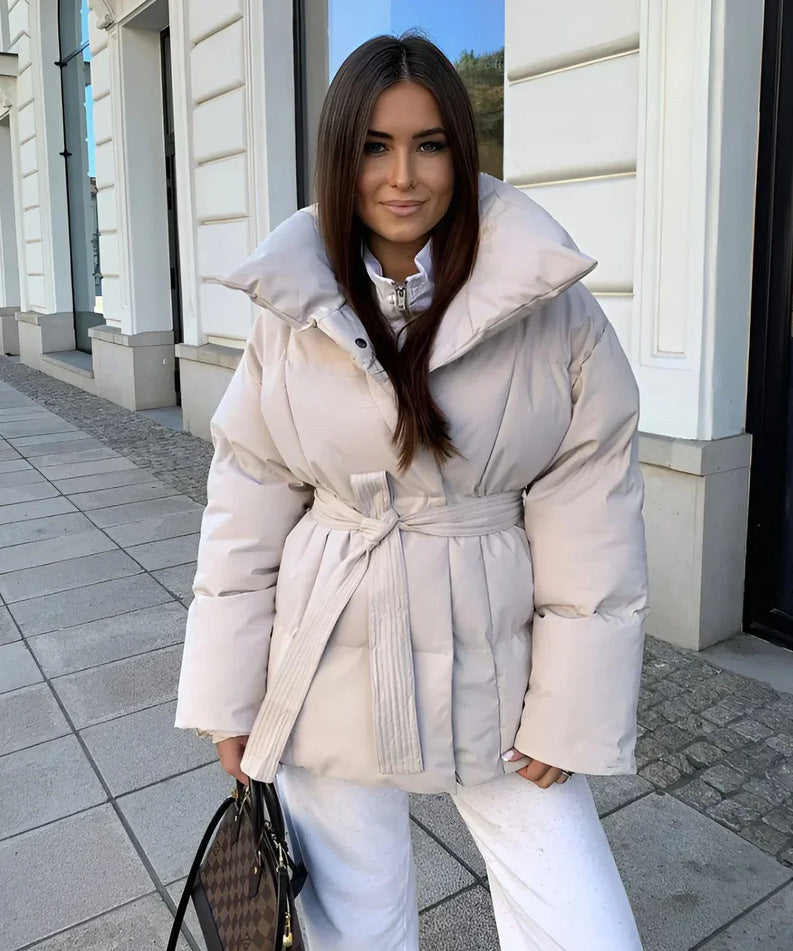 Dulcira | Padded Women's Puffer Jacket with Belt and High Collar