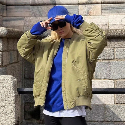 Dulcira | Women's Oversized Bomber Jacket with Technical Details and Practical Pockets