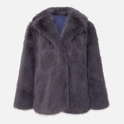 Women Fluffy Faux Fur Jacket with Open Cut