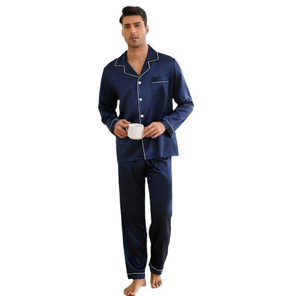 Men's Satin Pajama Set with Classic Collar and Elegant Contrast Seams Dulcira