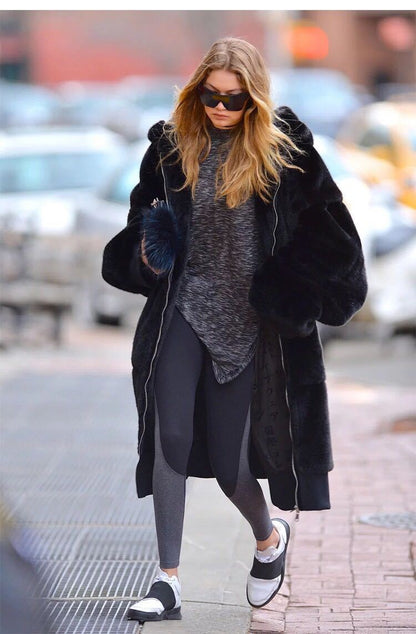Dulcira | Ladies Oversized Faux Fur Coat with Hood and Pockets