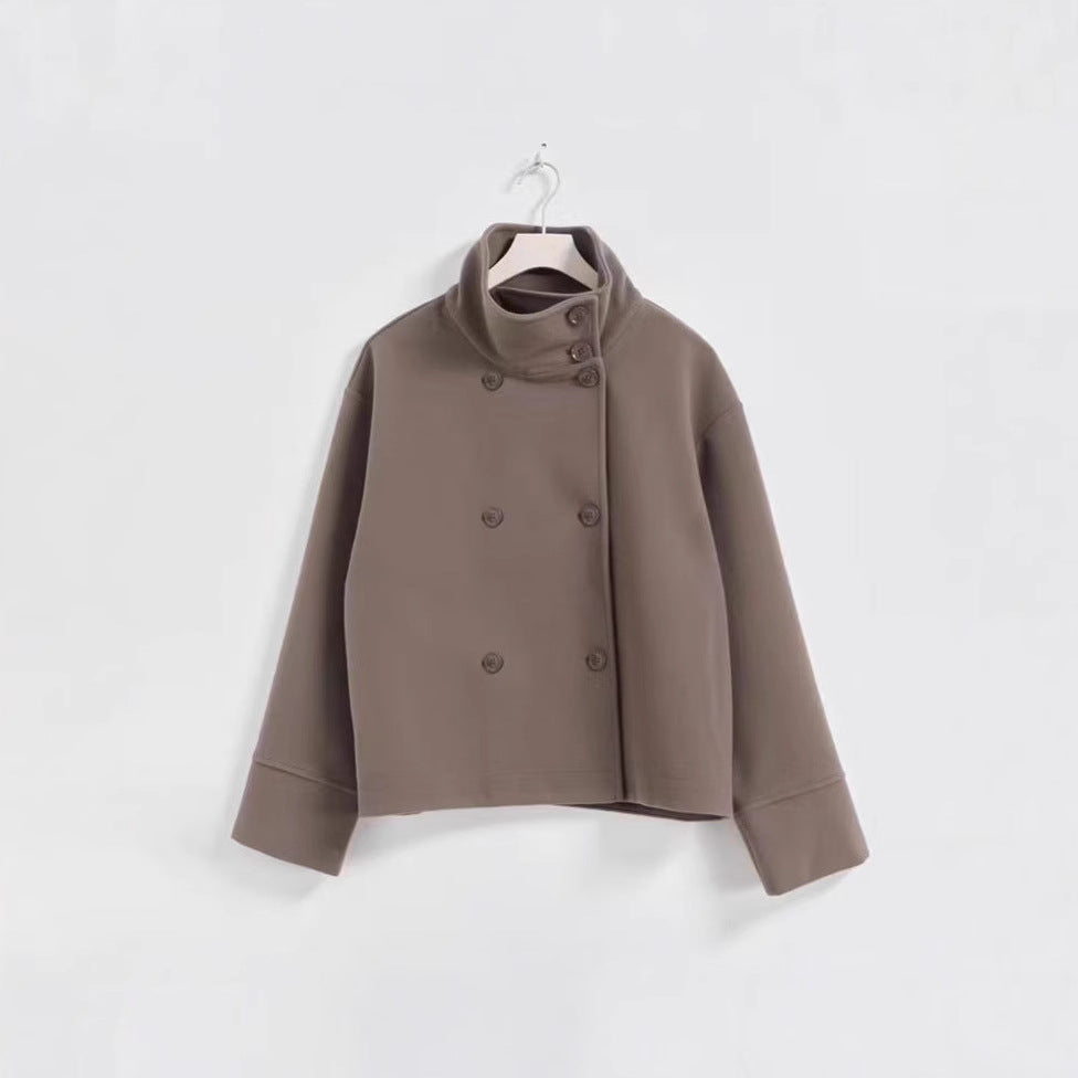 Dulcira | Women's Fashion Cropped Jacket with High Collar and Double Button Placket