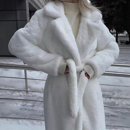 Women's Cozy Faux Fur Coat with Wide Lapel Collar and Belt