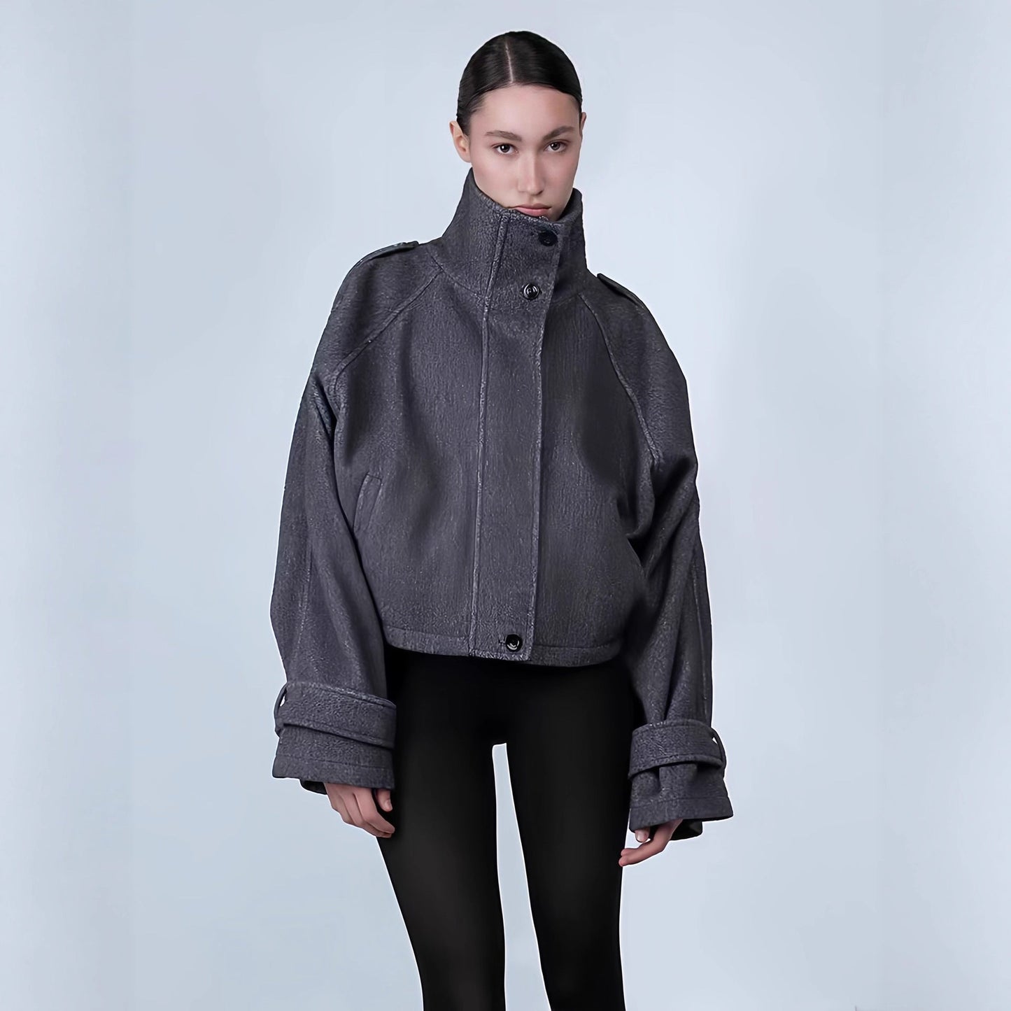 Women's Oversized Cropped Jacket with High Collar and Fancy Sleeve Dulcira