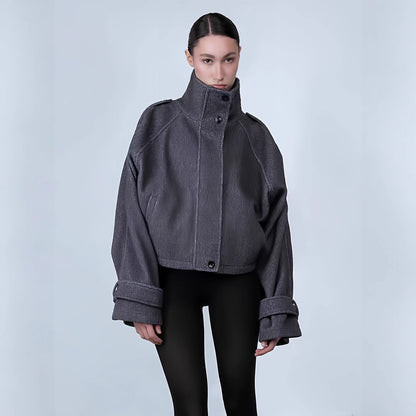 Women's Oversized Cropped Jacket with High Collar and Fancy Sleeve Dulcira