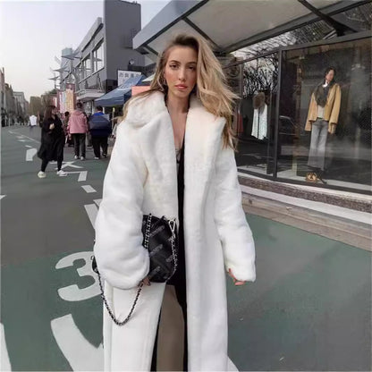 Women Oversized Faux Fur Coat with Hood and Textured Design