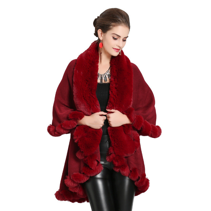 Dulcira | Women's Hooded Poncho with Luxurious Fur Collar and Elegant Trim