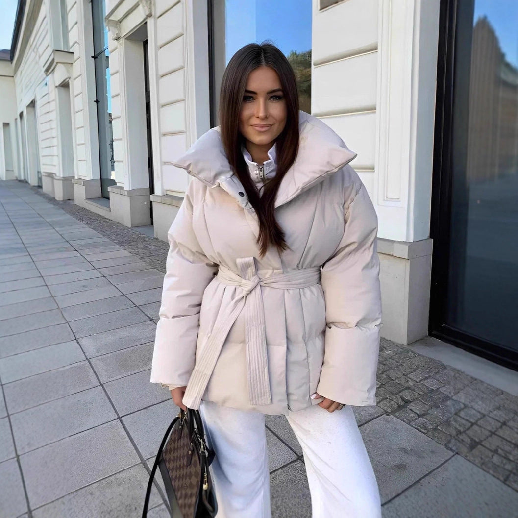 Dulcira | Padded Women's Puffer Jacket with Belt and High Collar