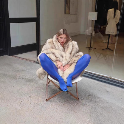 Women Luxury Faux Fur Coat with Voluminous Collar