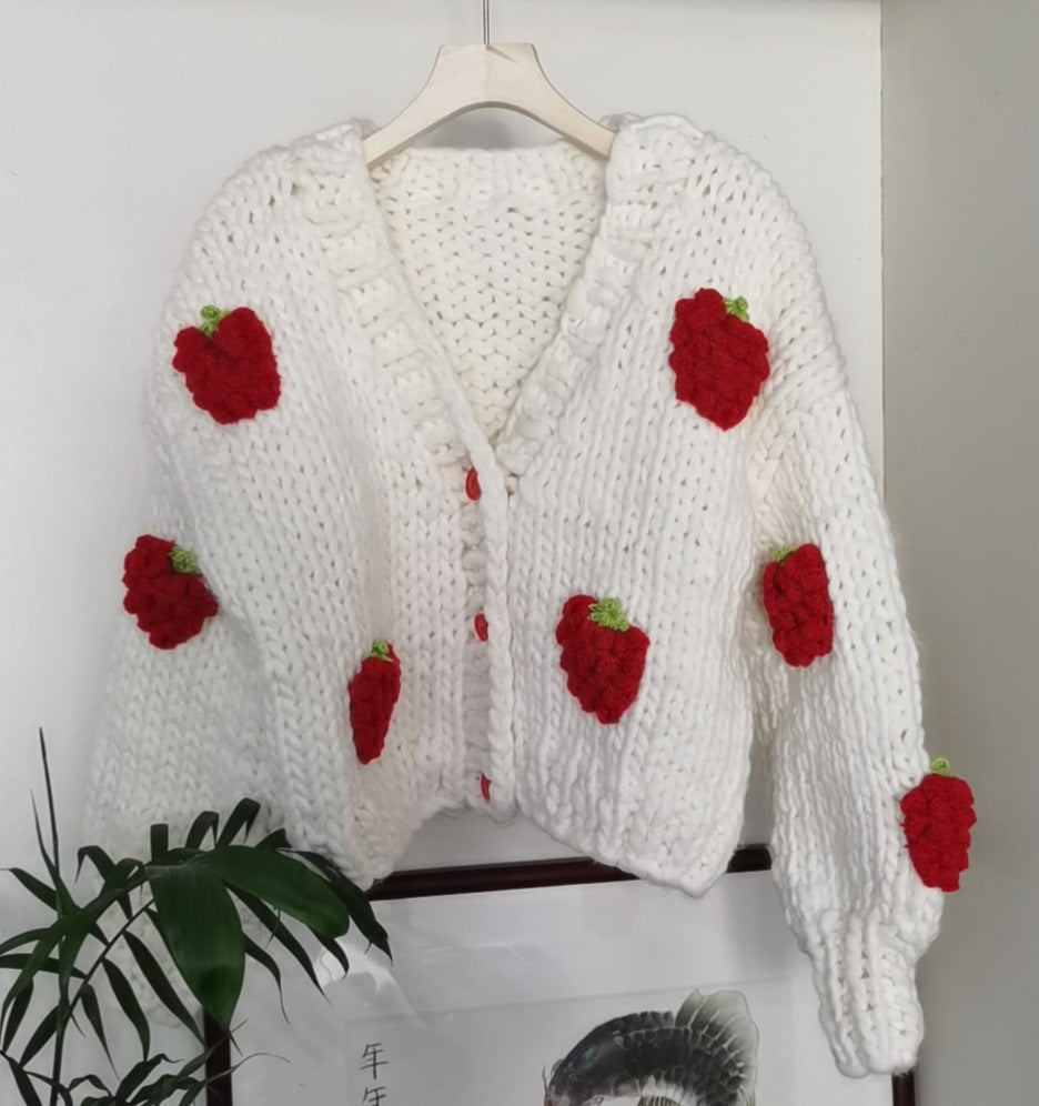 Dulcira | Women Cozy Cardigan with Cheerful Strawberry Pattern and Button Details