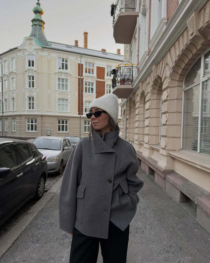 Dulcira | Women Oversized Wool Jacket with Unusual Cut and Practical Pockets