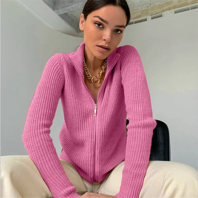 Dulcira | Women's Cardigan with High Collar and Innovative Zipper