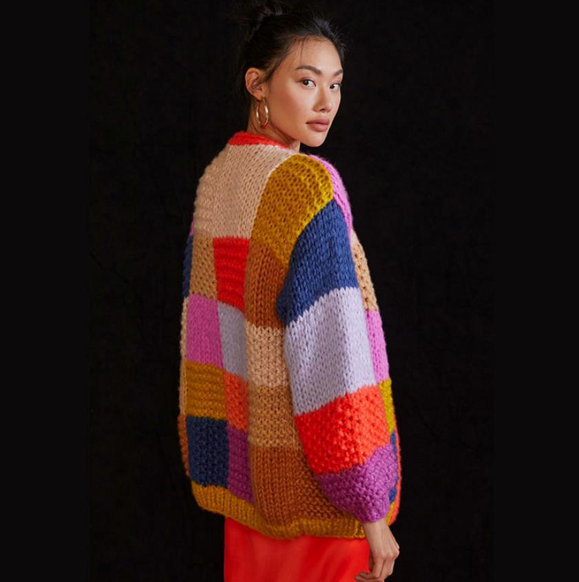 Dulcira | Women's Chunky Knit Cardigan with Colorful Patchwork Design