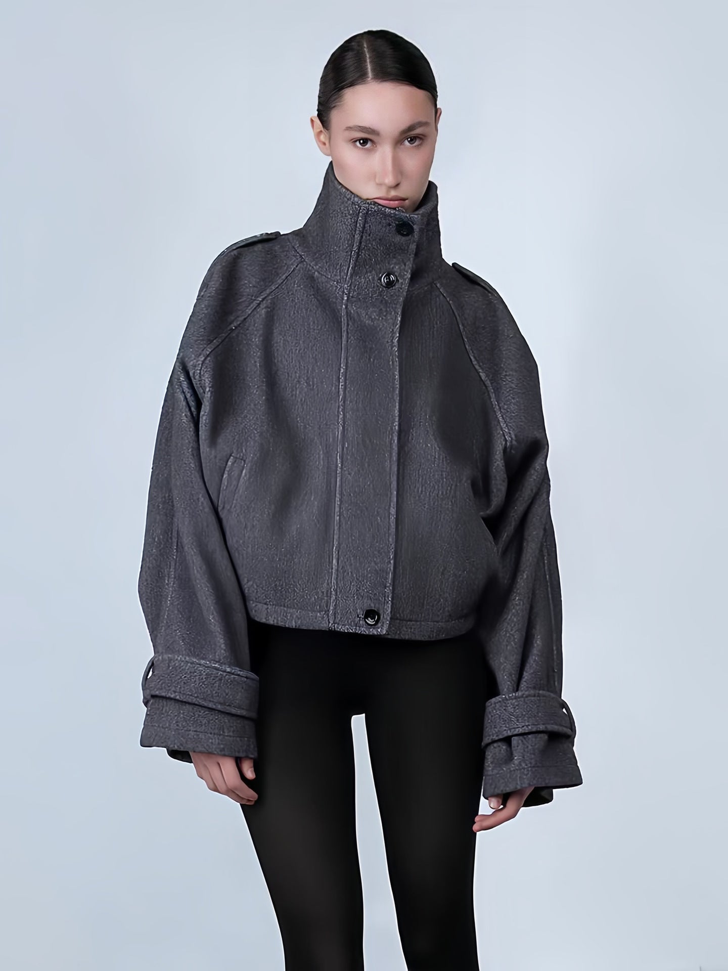 Women's Oversized Cropped Jacket with High Collar and Fancy Sleeve Dulcira