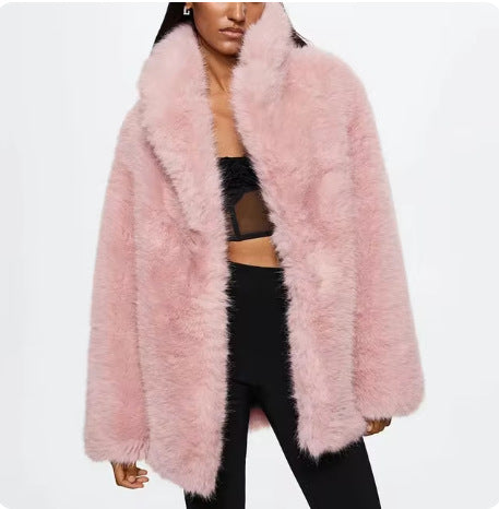 Women Fluffy Faux Fur Jacket with Open Cut